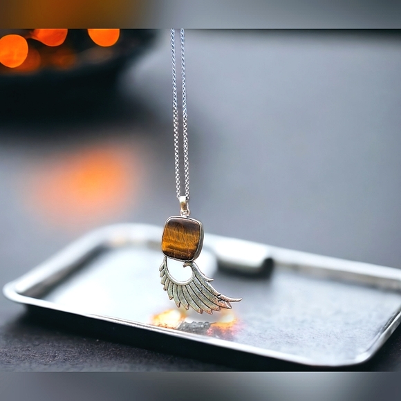 TIGER EYE GEMSTONE 925 SILVER PENDANT - Picture 1 of 2